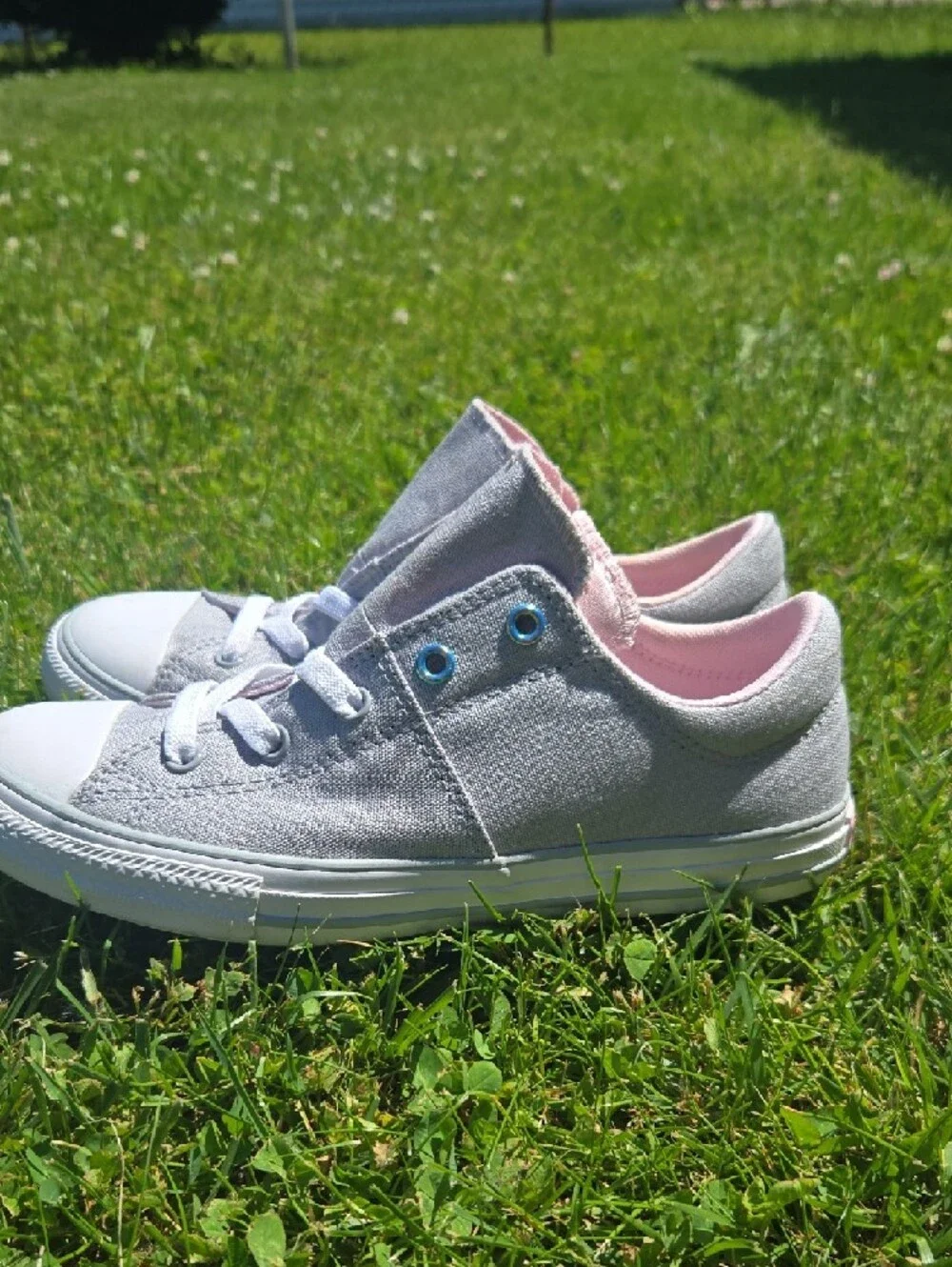 Converse Kids Gray and Pink All Star Sneakers